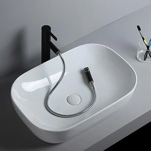 Modern Bathroom Sink Porcelain Solid Color Rectangular Vessel Sink with Pop-Up Drain -Bathlova