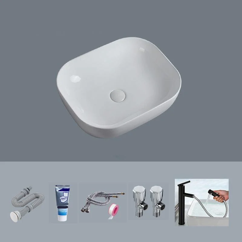 Modern Bathroom Sink Porcelain Solid Color Rectangular Vessel Sink with Pop-Up Drain -Bathlova