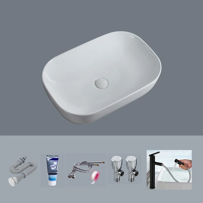 Modern Bathroom Sink Porcelain Solid Color Rectangular Vessel Sink with Pop-Up Drain -Bathlova