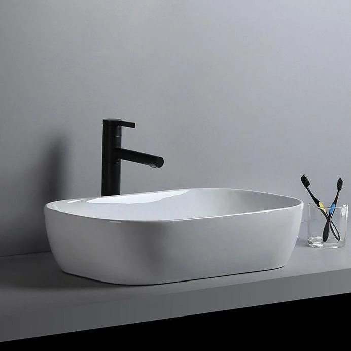 Modern Bathroom Sink Porcelain Solid Color Rectangular Vessel Sink with Pop-Up Drain -Bathlova