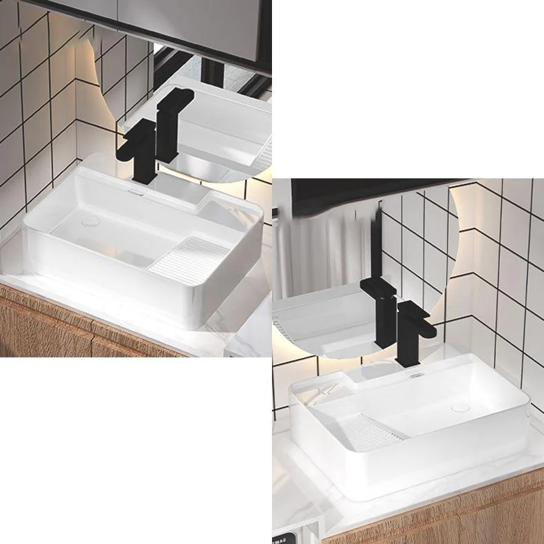 Modern Bathroom Sink Porcelain Solid Color Rectangular Vessel with Pop-Up Drain -Bathlova