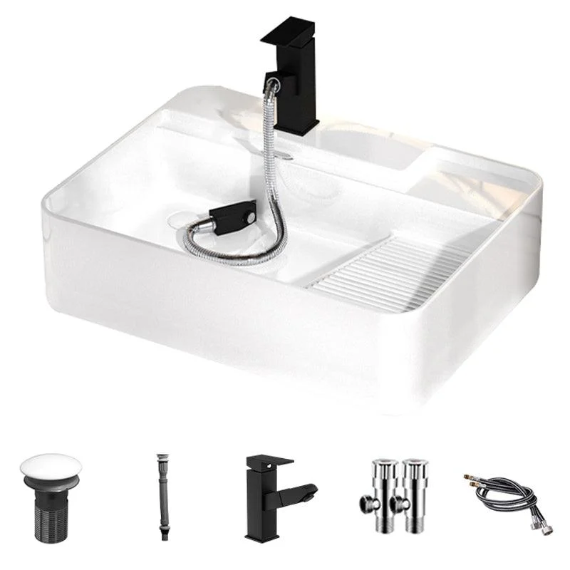 Modern Bathroom Sink Porcelain Solid Color Rectangular Vessel with Pop-Up Drain -Bathlova