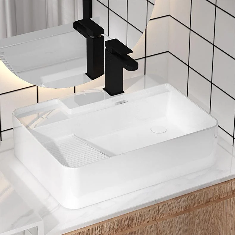 Modern Bathroom Sink Porcelain Solid Color Rectangular Vessel with Pop-Up Drain -Bathlova