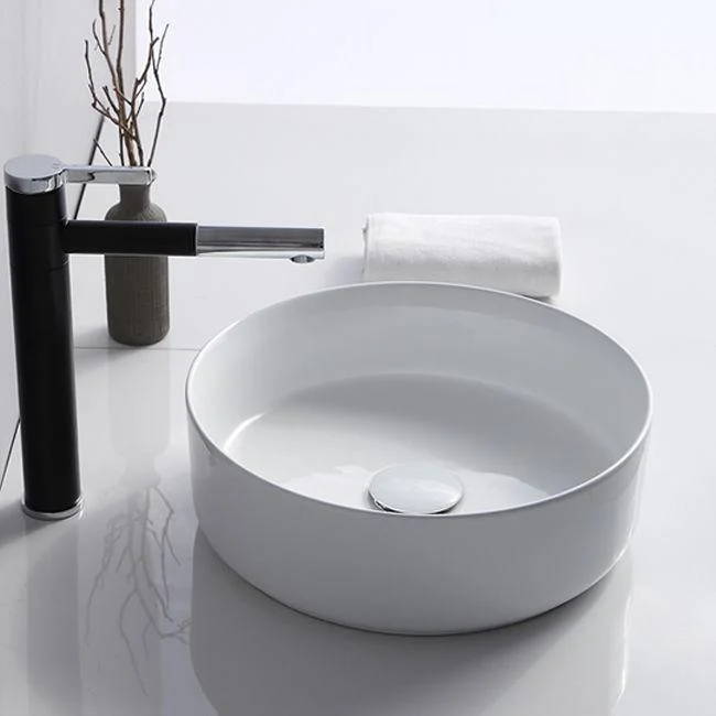 Modern Bathroom Sink Porcelain Solid Color Round Vessel Bathroom Sink -Bathlova