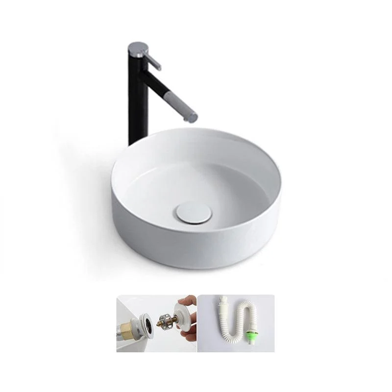 Modern Bathroom Sink Porcelain Solid Color Round Vessel Bathroom Sink -Bathlova