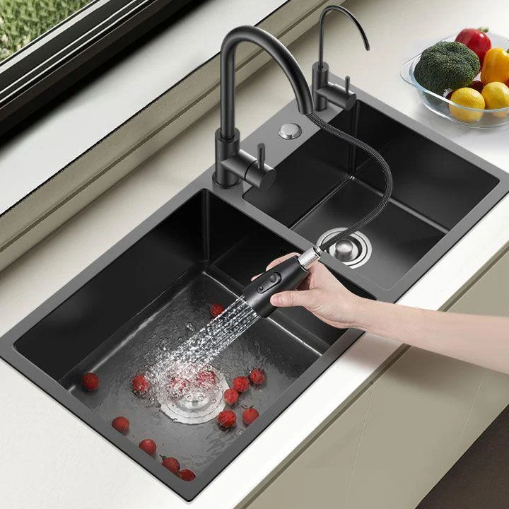 Modern Kitchen Double Basin Black Kitchen Sink with Soundproofing -Bathlova