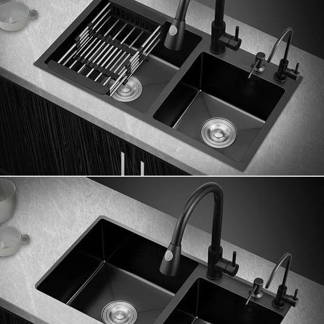 Modern Kitchen Double Basin Black Kitchen Sink with Soundproofing -Bathlova