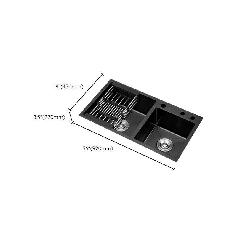 Modern Kitchen Double Basin Black Kitchen Sink with Soundproofing -Bathlova