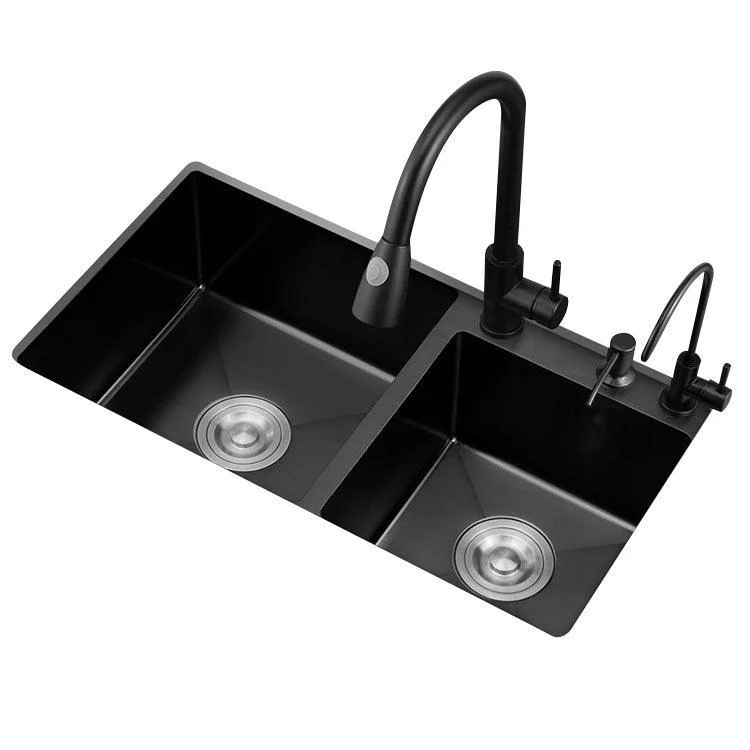 Modern Kitchen Double Basin Black Kitchen Sink with Soundproofing -Bathlova