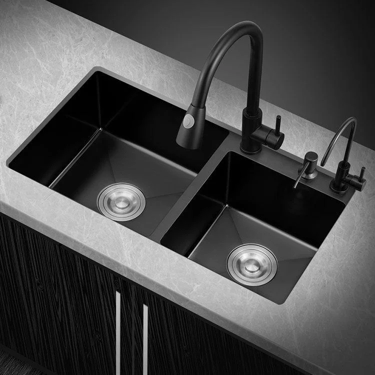 Modern Kitchen Double Basin Black Kitchen Sink with Soundproofing -Bathlova