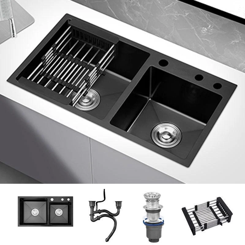 Modern Kitchen Double Basin Black Kitchen Sink with Soundproofing -Bathlova