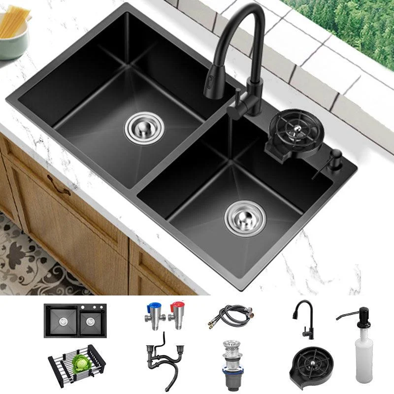 Modern Kitchen Double Basin Black Kitchen Sink with Soundproofing -Bathlova