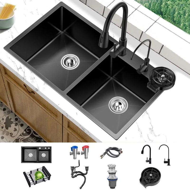 Modern Kitchen Double Basin Black Kitchen Sink with Soundproofing -Bathlova