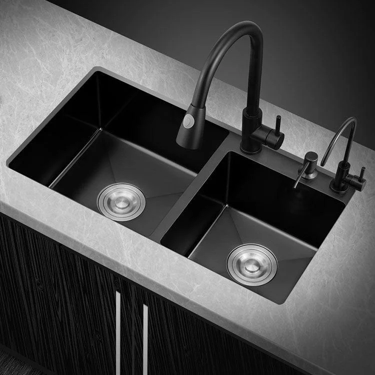 Modern Kitchen Double Basin Black Kitchen Sink with Soundproofing -Bathlova