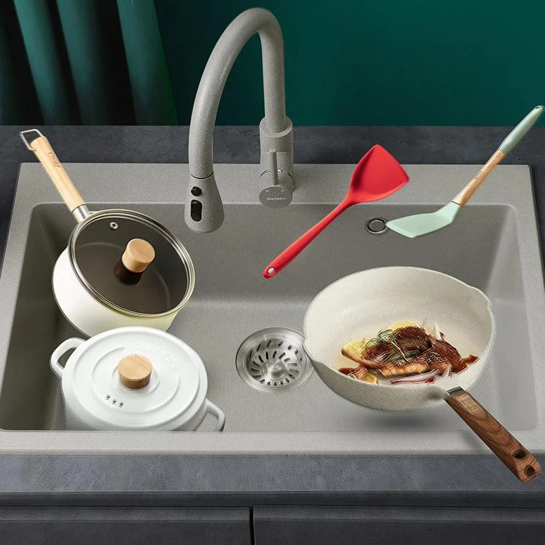 Modern Kitchen Sink Rectangular Grey Tap Pull-out Anti-spill Sink -Bathlova