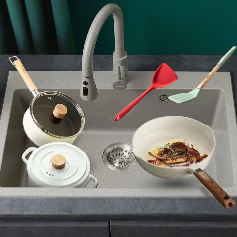 Modern Kitchen Sink Rectangular Grey Tap Pull-out Anti-spill Sink -Bathlova