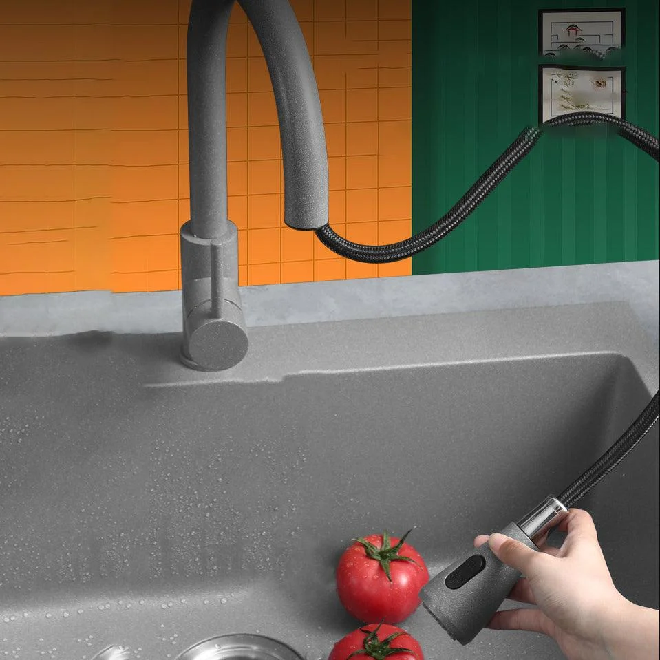 Modern Kitchen Sink Rectangular Grey Tap Pull-out Anti-spill Sink -Bathlova