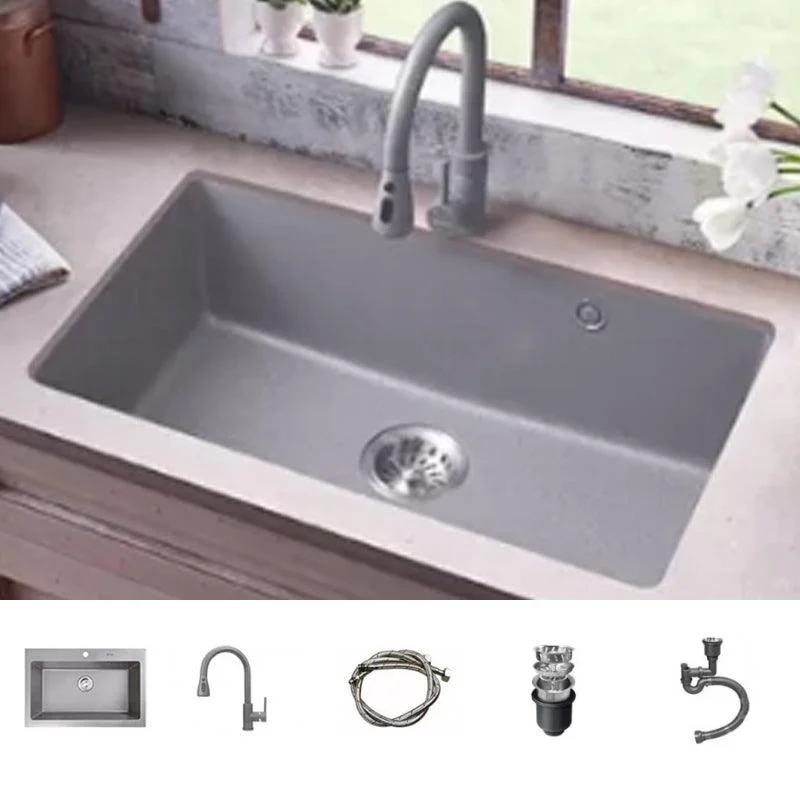 Modern Kitchen Sink Rectangular Grey Tap Pull-out Anti-spill Sink -Bathlova