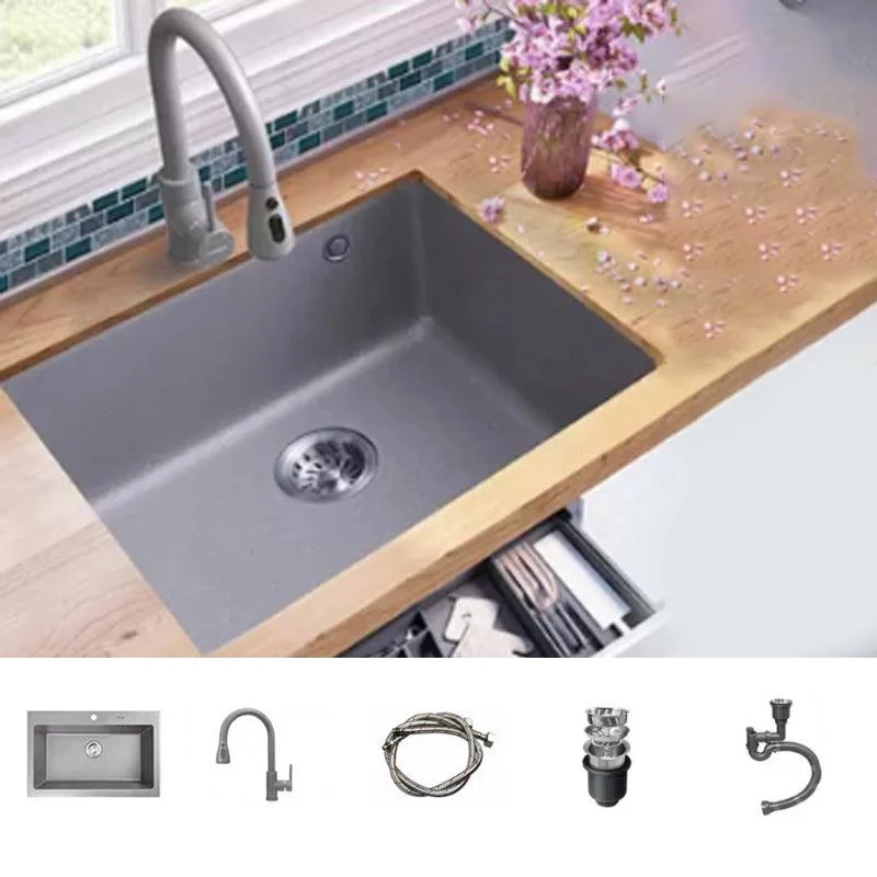 Modern Kitchen Sink Rectangular Grey Tap Pull-out Anti-spill Sink -Bathlova