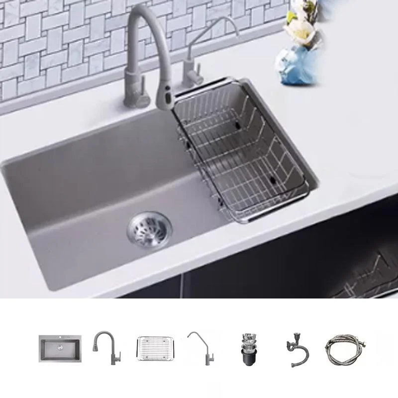 Modern Kitchen Sink Rectangular Grey Tap Pull-out Anti-spill Sink -Bathlova