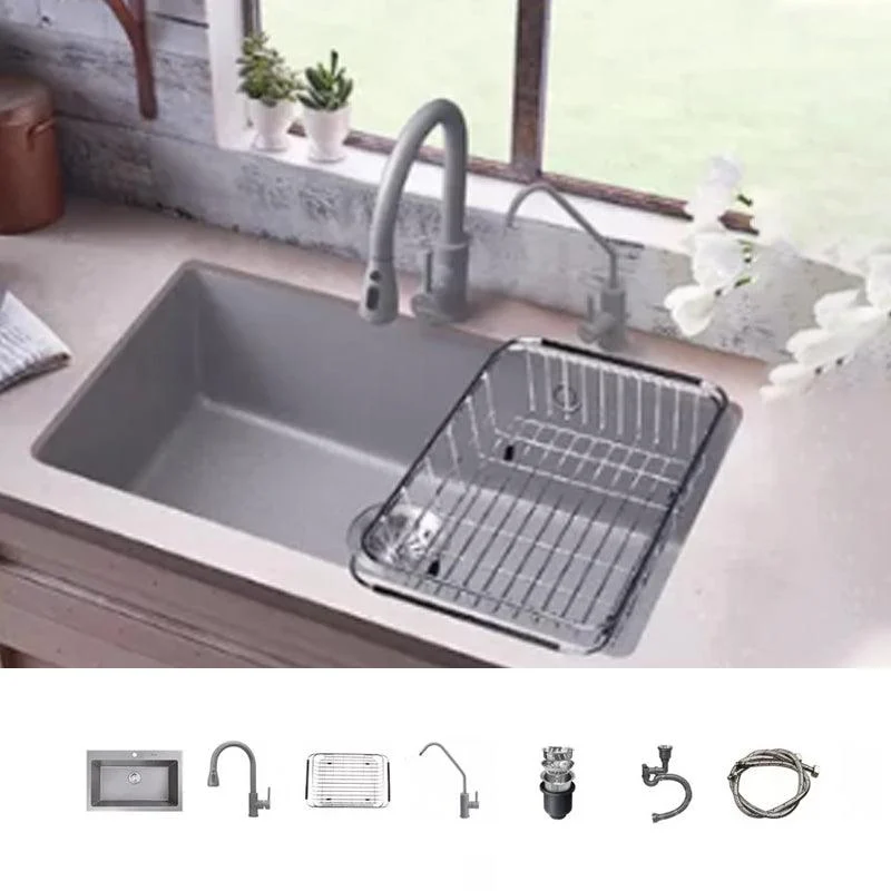 Modern Kitchen Sink Rectangular Grey Tap Pull-out Anti-spill Sink -Bathlova