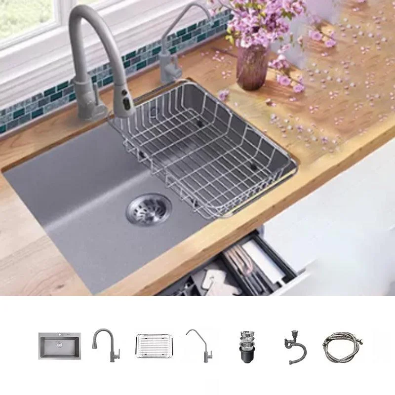 Modern Kitchen Sink Rectangular Grey Tap Pull-out Anti-spill Sink -Bathlova