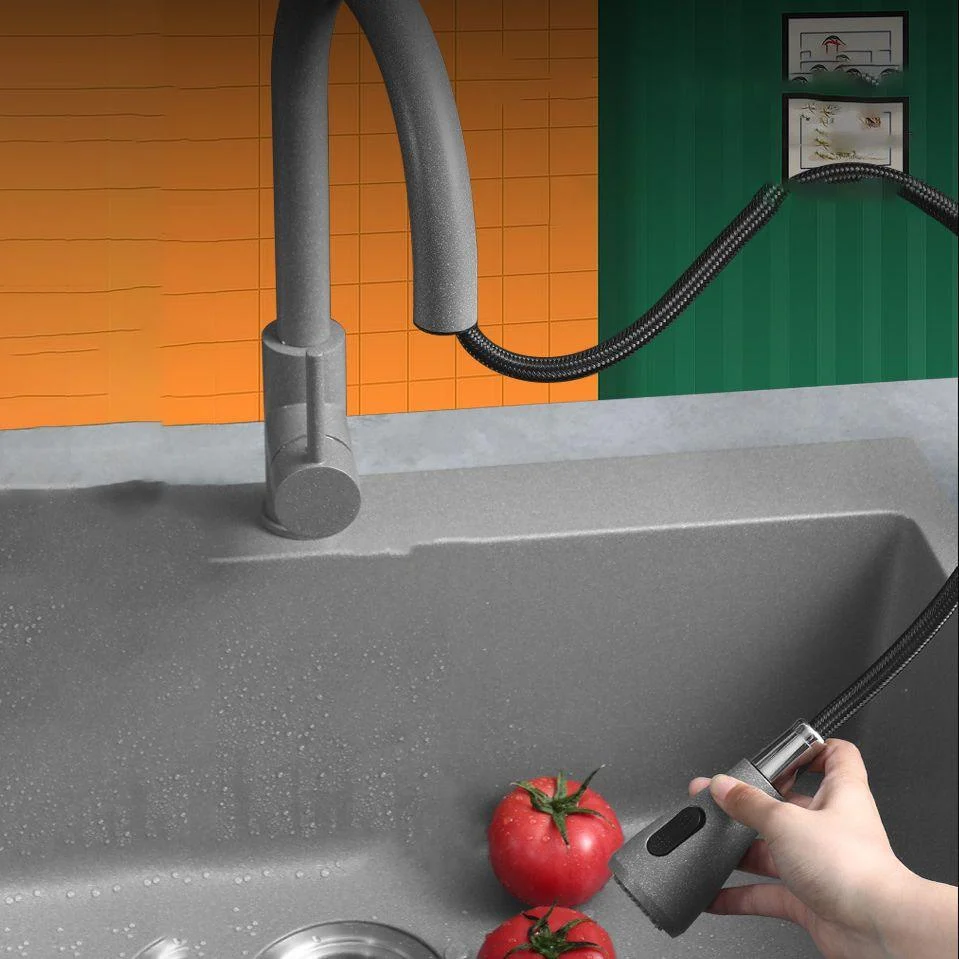 Modern Kitchen Sink Rectangular Grey Tap Pull-out Anti-spill Sink -Bathlova