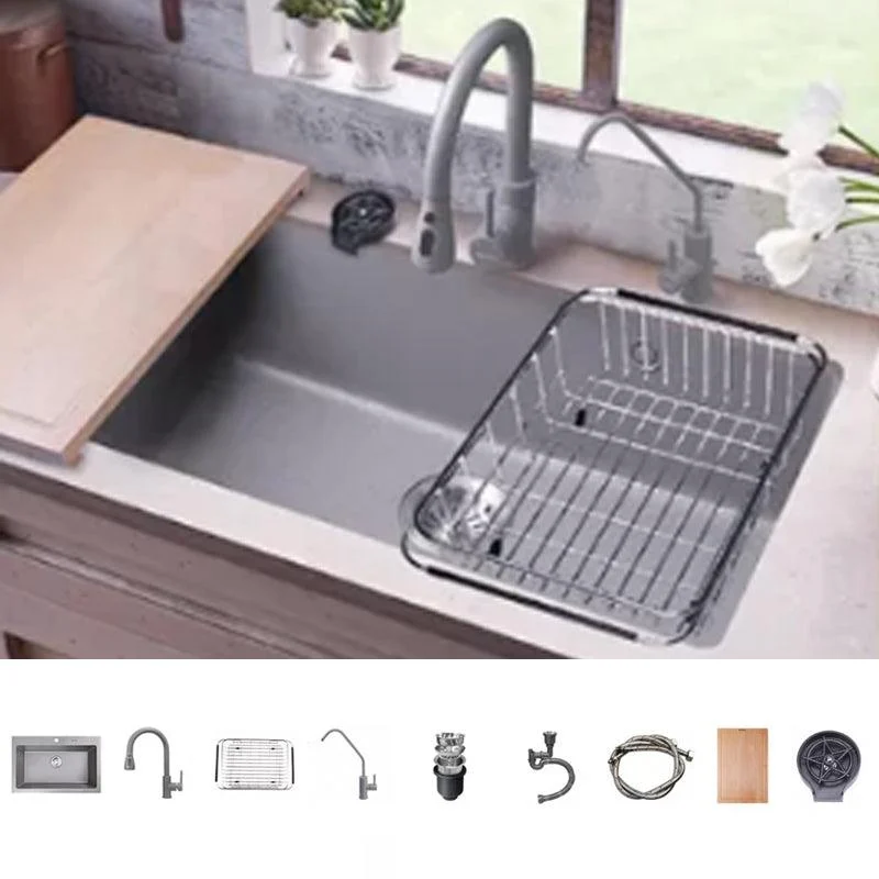 Modern Kitchen Sink Rectangular Grey Tap Pull-out Anti-spill Sink -Bathlova