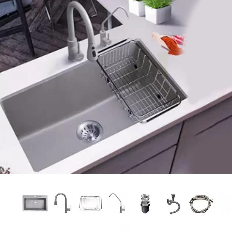 Modern Kitchen Sink Rectangular Grey Tap Pull-out Anti-spill Sink -Bathlova