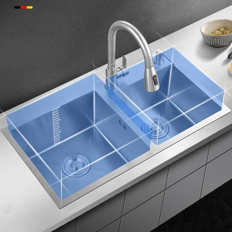 Modern Kitchen Sink Rectangular Stainless Sink with Kitchen Pull-out Tap -Bathlova