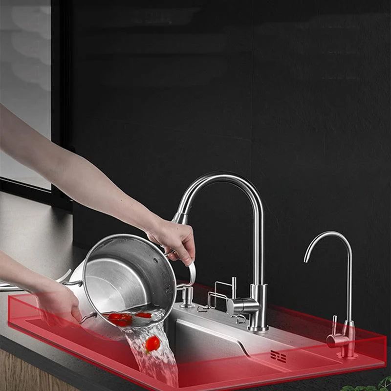 Modern Kitchen Sink Single Bowl Overflow Hole Stainless Steel Workstation Sink with Tap -Bathlova