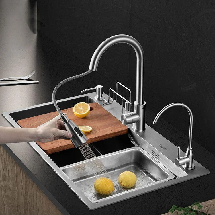 Modern Kitchen Sink Single Bowl Overflow Hole Stainless Steel Workstation Sink with Tap -Bathlova