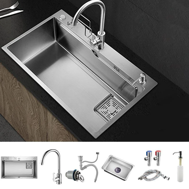 Modern Kitchen Sink Single Bowl Overflow Hole Stainless Steel Workstation Sink with Tap -Bathlova