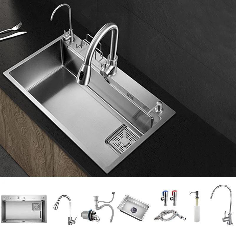 Modern Kitchen Sink Single Bowl Overflow Hole Stainless Steel Workstation Sink with Tap -Bathlova