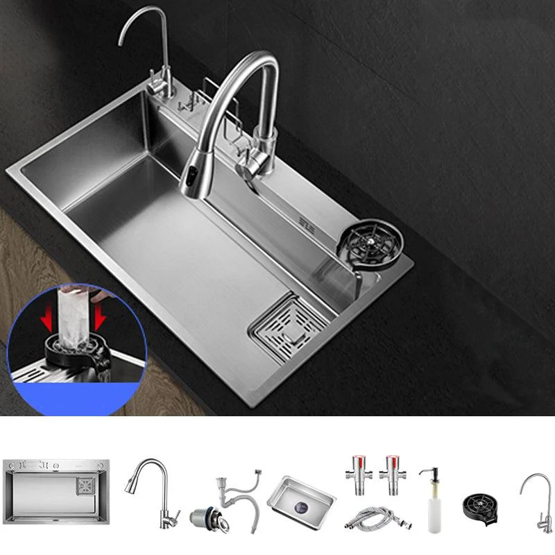 Modern Kitchen Sink Single Bowl Overflow Hole Stainless Steel Workstation Sink with Tap -Bathlova