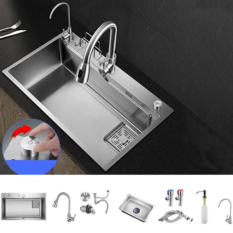 Modern Kitchen Sink Single Bowl Overflow Hole Stainless Steel Workstation Sink with Tap -Bathlova