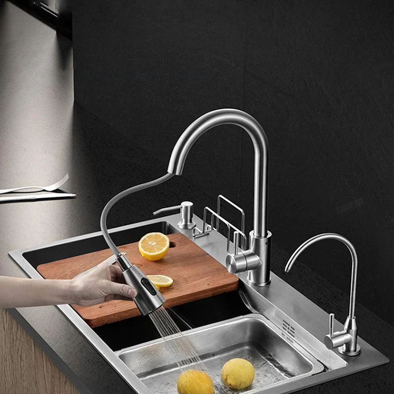 Modern Kitchen Sink Single Bowl Overflow Hole Stainless Steel Workstation Sink with Tap -Bathlova