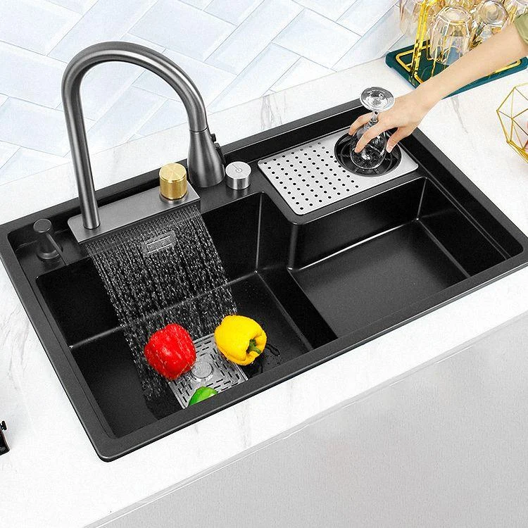 Modern Kitchen Sink Single Bowl Quartz Workstation Sink with Overflow Hole -Bathlova