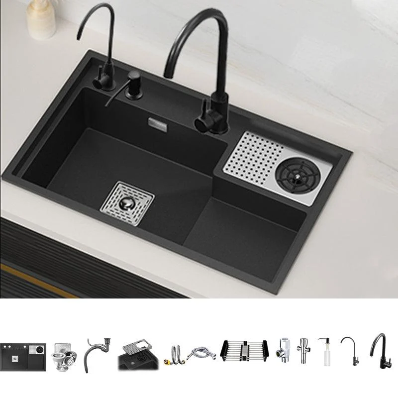 Modern Kitchen Sink Single Bowl Quartz Workstation Sink with Overflow Hole -Bathlova