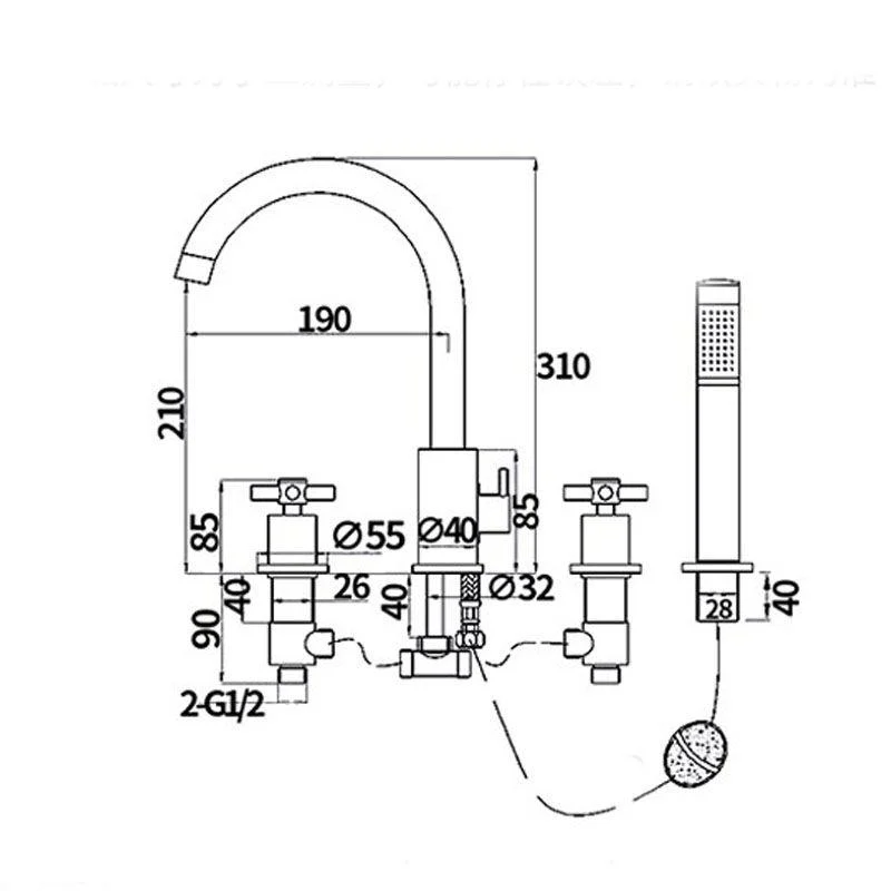 Modern Roman Tub Tap Set Copper Deck-Mount with Handles Bathtub Tap -Bathlova