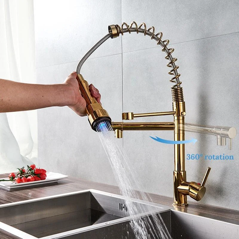 Modern Rotatable Mixer Tap with LED Single Sharp Handle Single Hole -Bathlova