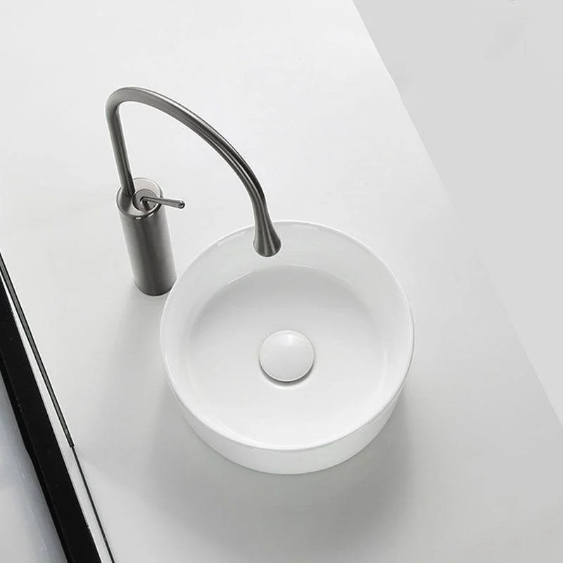 Modern Round Bathroom Sink Pop-Up Drain Vessel Bathroom Sink in white -Bathlova