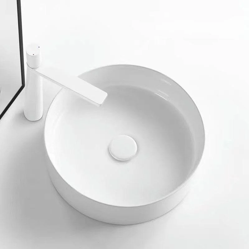 Modern Round Sink Ceramic Metal Undermount Bathroom Sink in White(Not Included Tap) -Bathlova