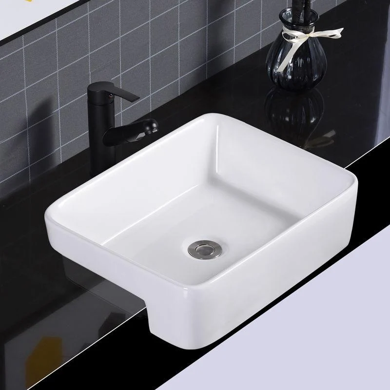 Modern Semi-Recessed Vessel Porcelain with Overflow And Drain Assembly Bathroom Sink -Bathlova