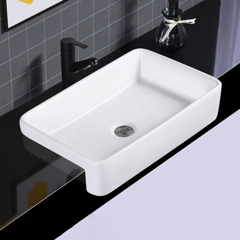 Modern Semi-Recessed Vessel Porcelain with Overflow And Drain Assembly Bathroom Sink -Bathlova