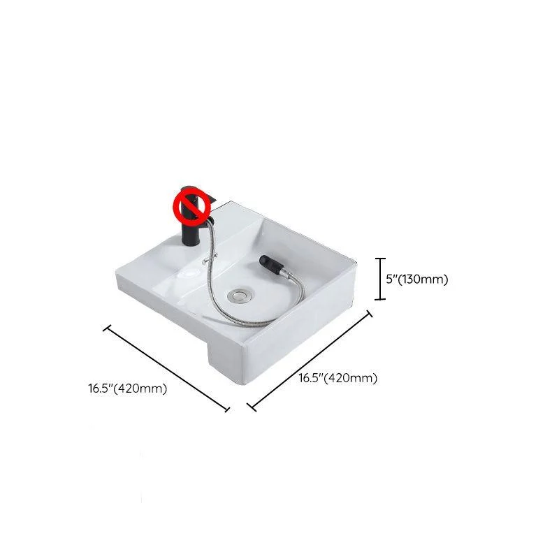 Modern Semi-Recessed Vessel Porcelain with Overflow And Drain Assembly Bathroom Sink -Bathlova