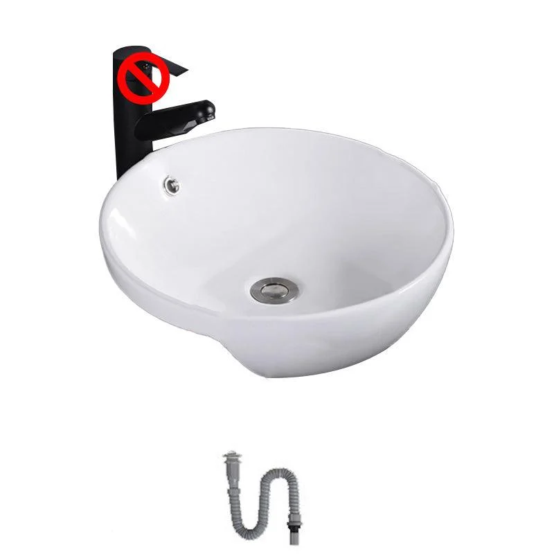 Modern Semi-Recessed Vessel Porcelain with Overflow And Drain Assembly Bathroom Sink -Bathlova