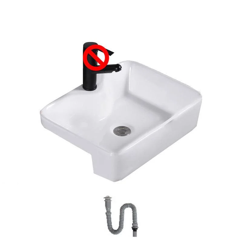 Modern Semi-Recessed Vessel Porcelain with Overflow And Drain Assembly Bathroom Sink -Bathlova