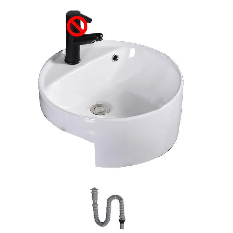 Modern Semi-Recessed Vessel Porcelain with Overflow And Drain Assembly Bathroom Sink -Bathlova