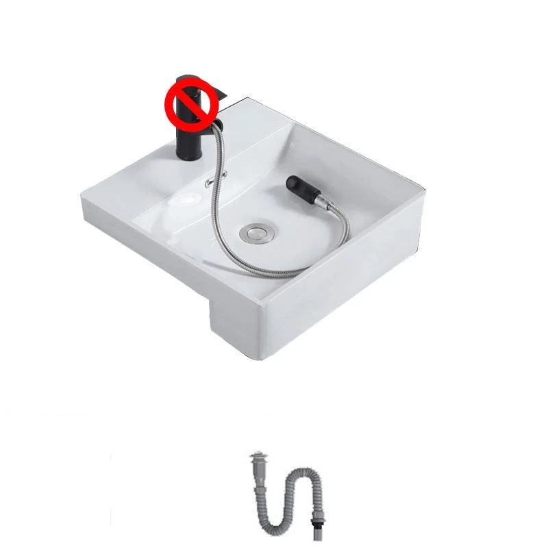 Modern Semi-Recessed Vessel Porcelain with Overflow And Drain Assembly Bathroom Sink -Bathlova